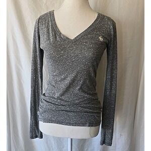 Abercrombie & Fitch V-neck Long Sleeve Top Shirt Gray‎ Slim Fit Y2k 90s XS